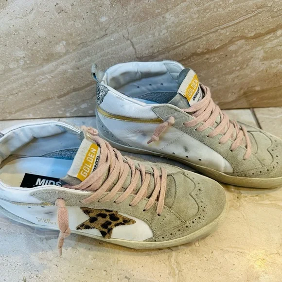 Golden Goose High-Top Sneakers - Gray and Pink with Leopard Detail - Picture 6 of 12